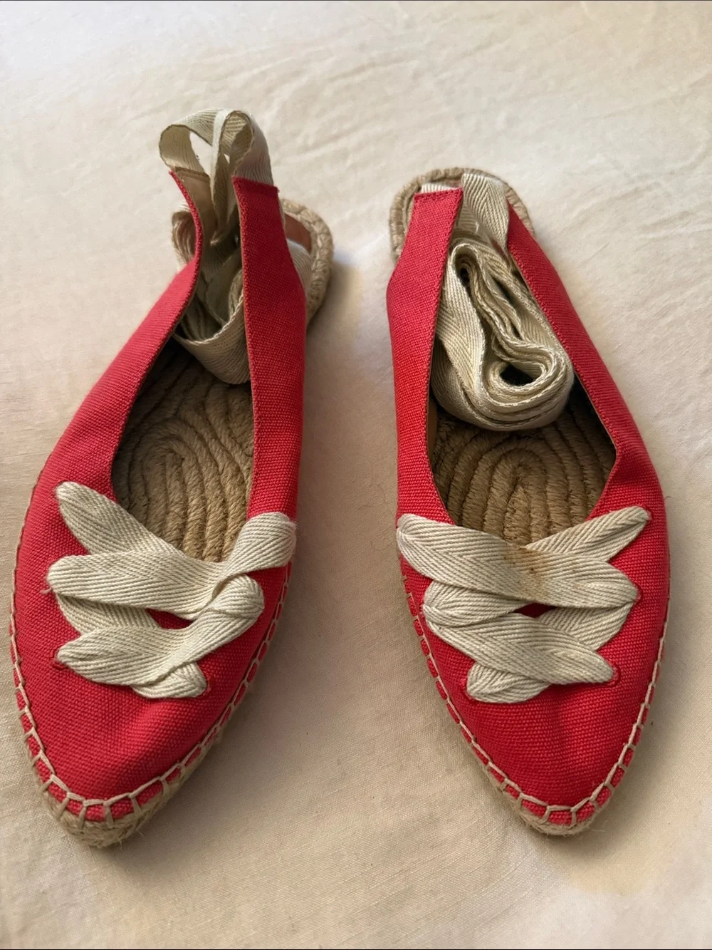 J. Crew Red Canvas Espadrille Flats with Cream Ankle Ties size 8